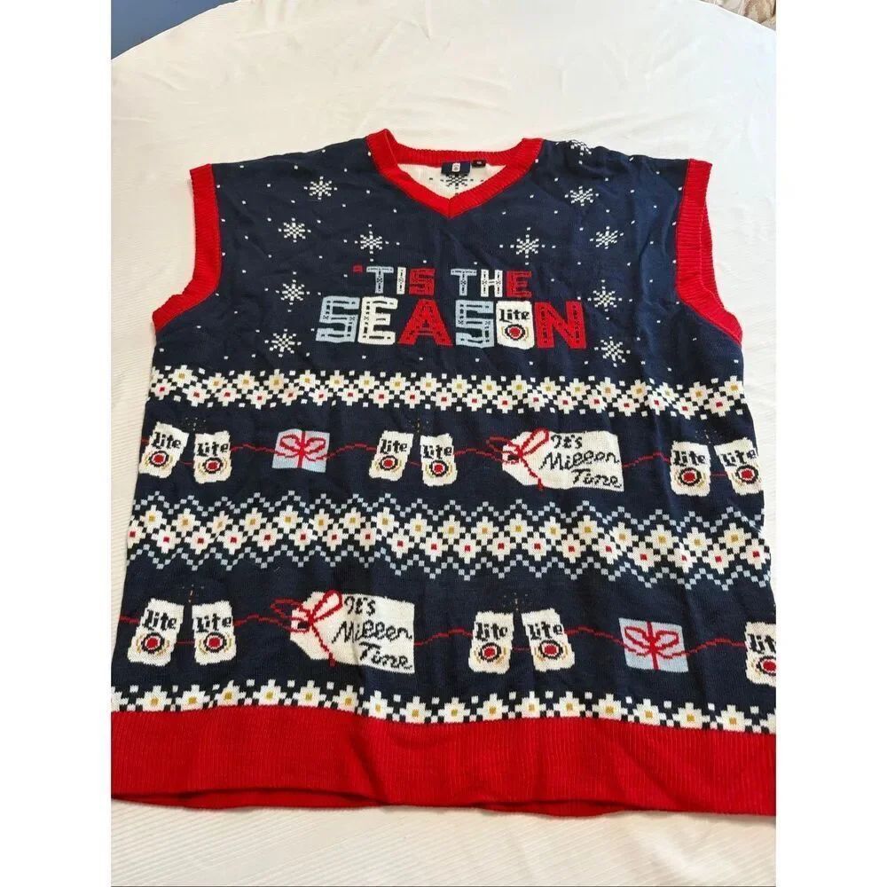Miller Lite Ugly Christmas Sweater VEST Adult Mens XXL Tis The Season Holiday
